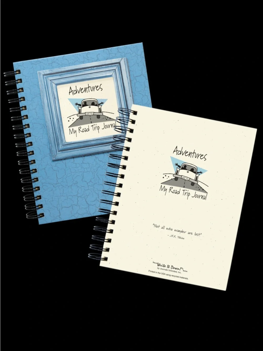 Blue Spiral-Bound Road Trip Journal with Decorative Frame